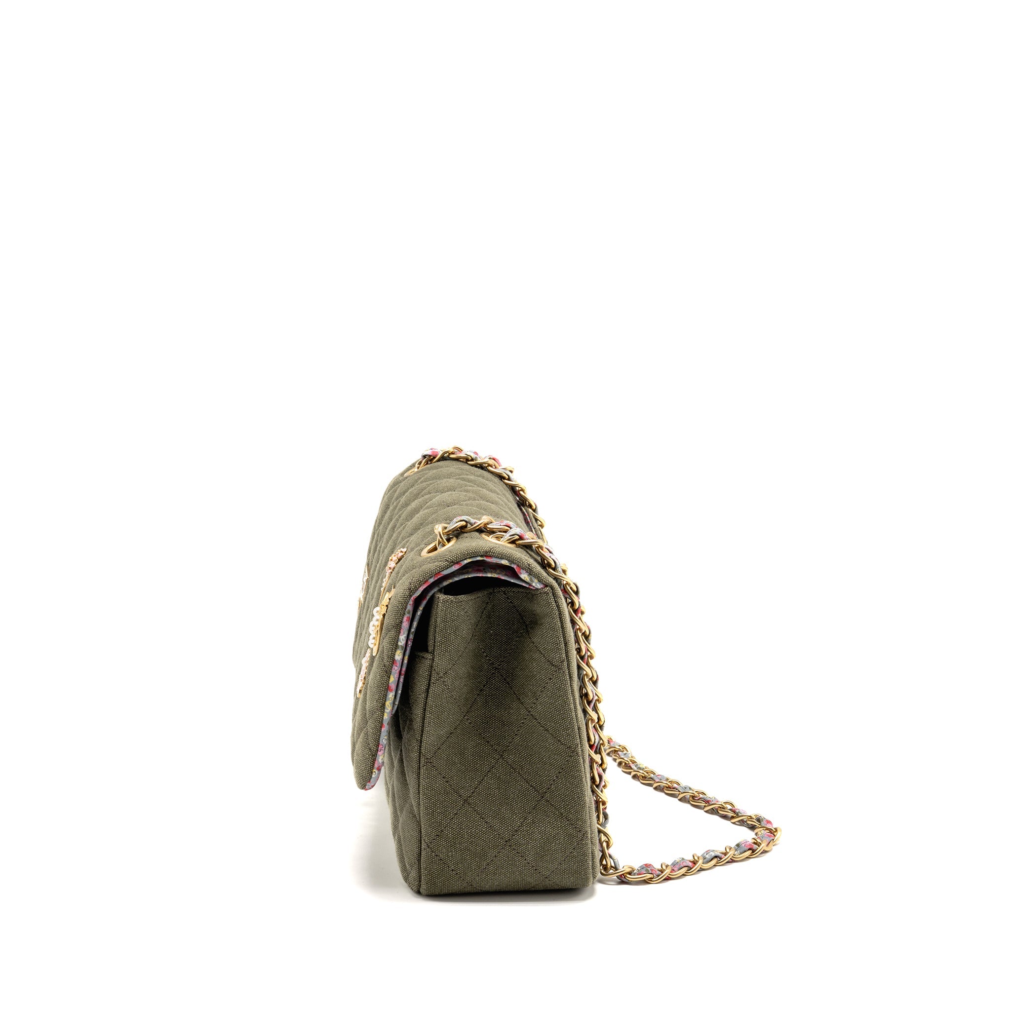 chanel-coco-cuba-charms-jumbo-classic-double-flap-bag-canvas-green-ghw