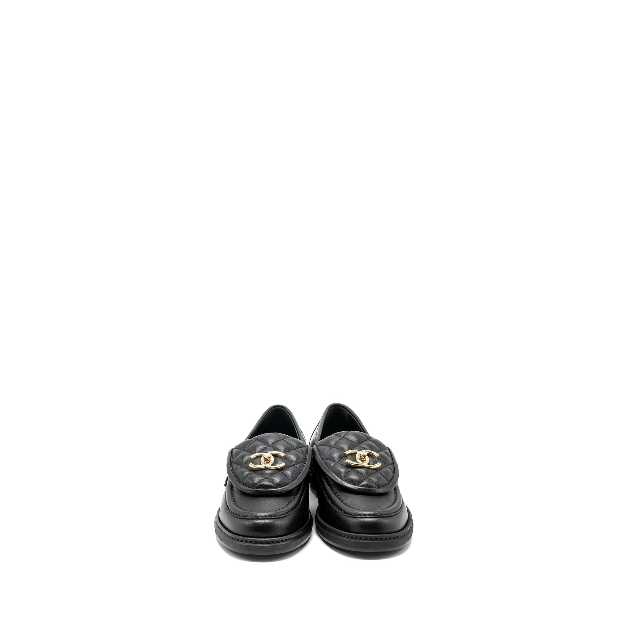chanel-size-38-quilted-cc-logo-loafer-black-lghw