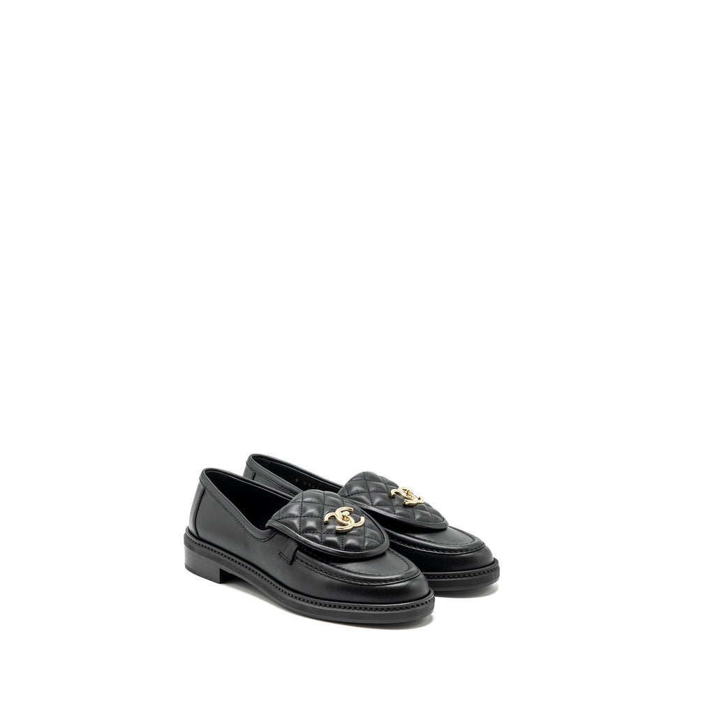 chanel-size-38-quilted-cc-logo-loafer-black-lghw