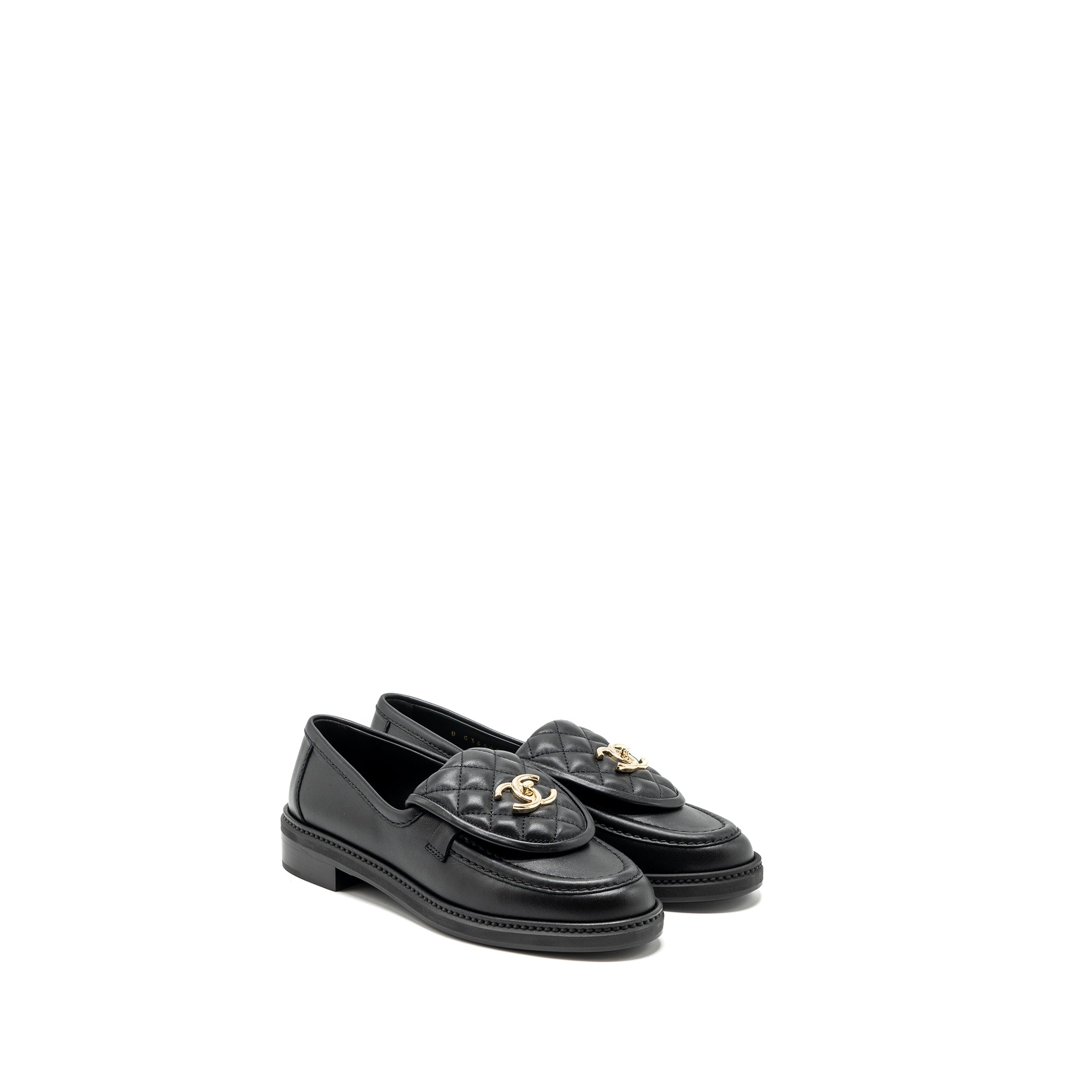 chanel-size-38-quilted-cc-logo-loafer-black-lghw