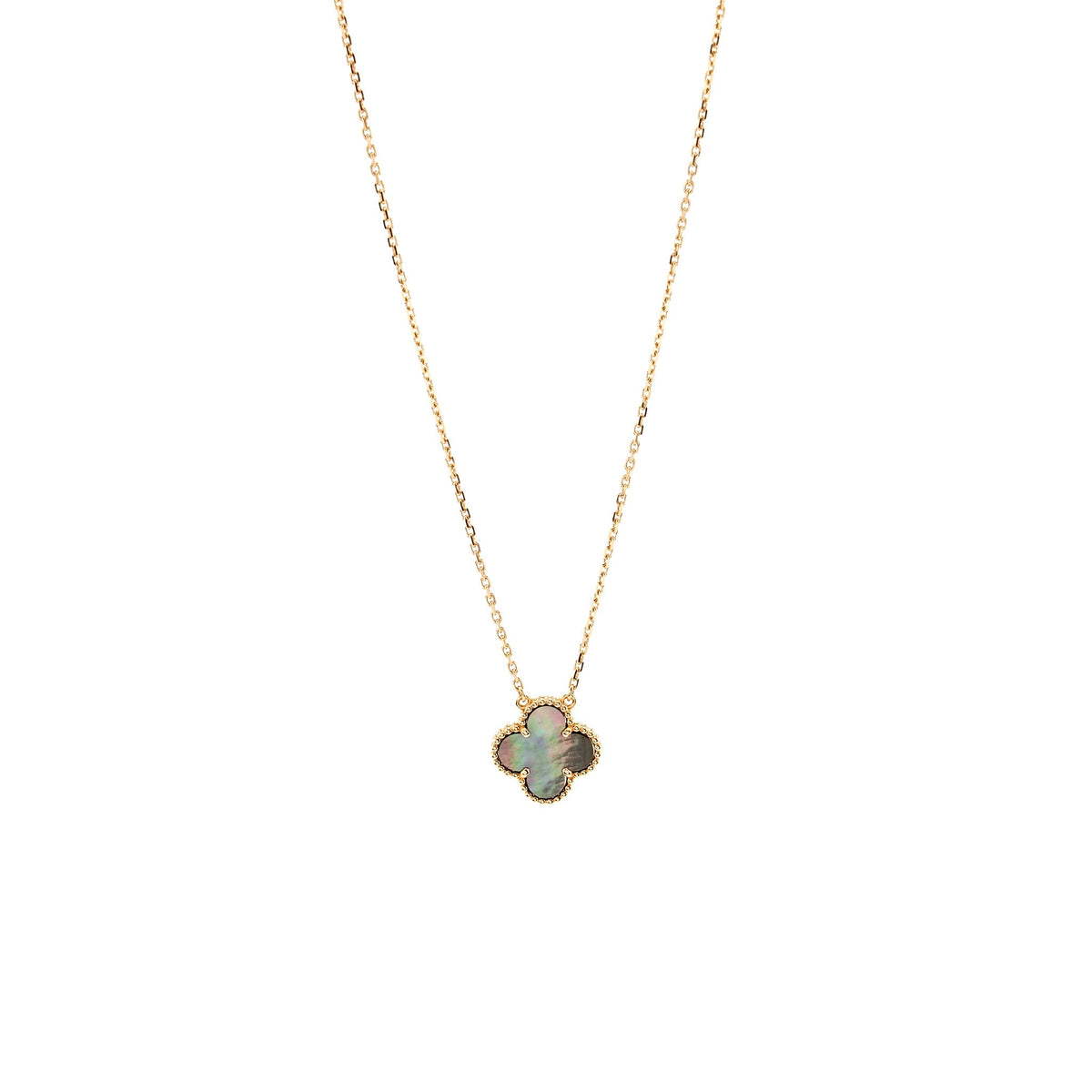 VAN CLEEF & ARPELS VINTAGE ALHAMBRA NECKLACE GREY MOTHER OF PEARL ROSE GOLD