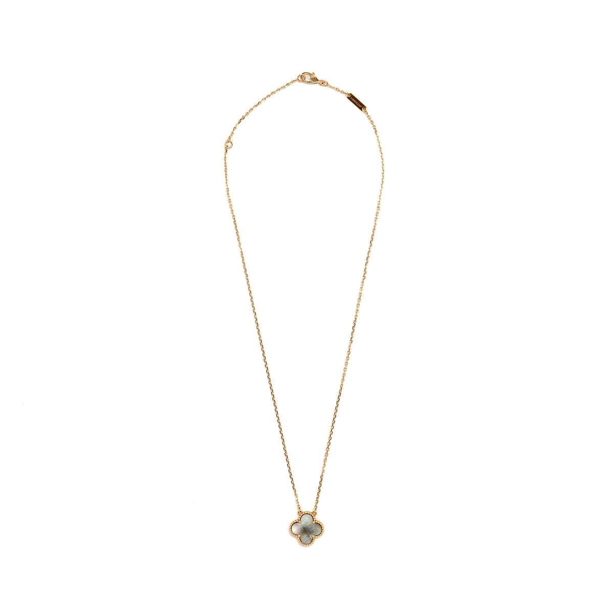 VAN CLEEF & ARPELS VINTAGE ALHAMBRA NECKLACE GREY MOTHER OF PEARL ROSE GOLD