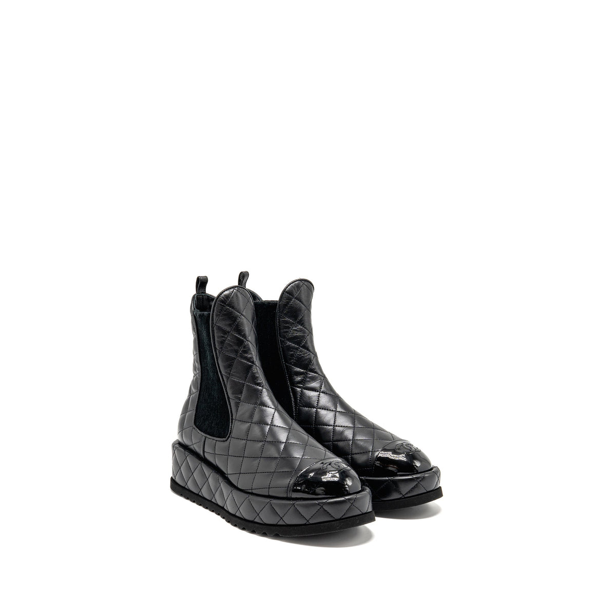 chanel-size-39-cc-cap-toe-quilted-short-platform-boots-lambskin-patent-black-copy