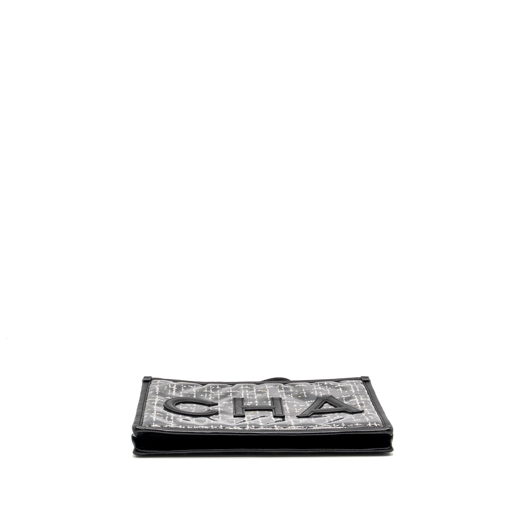 chanel-letter-logo-clutch-bag-tweed-pvc-lambskin-black-lghw