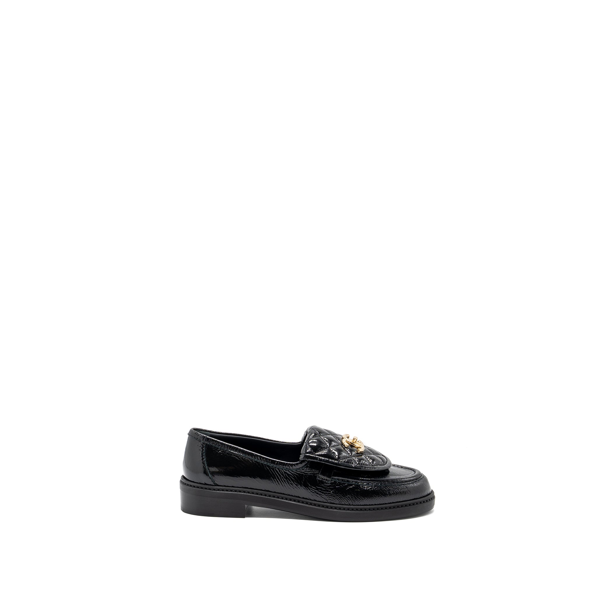 chanel-size-38-5-quilted-cc-logo-loafer-patent-lambskin-black-lghw