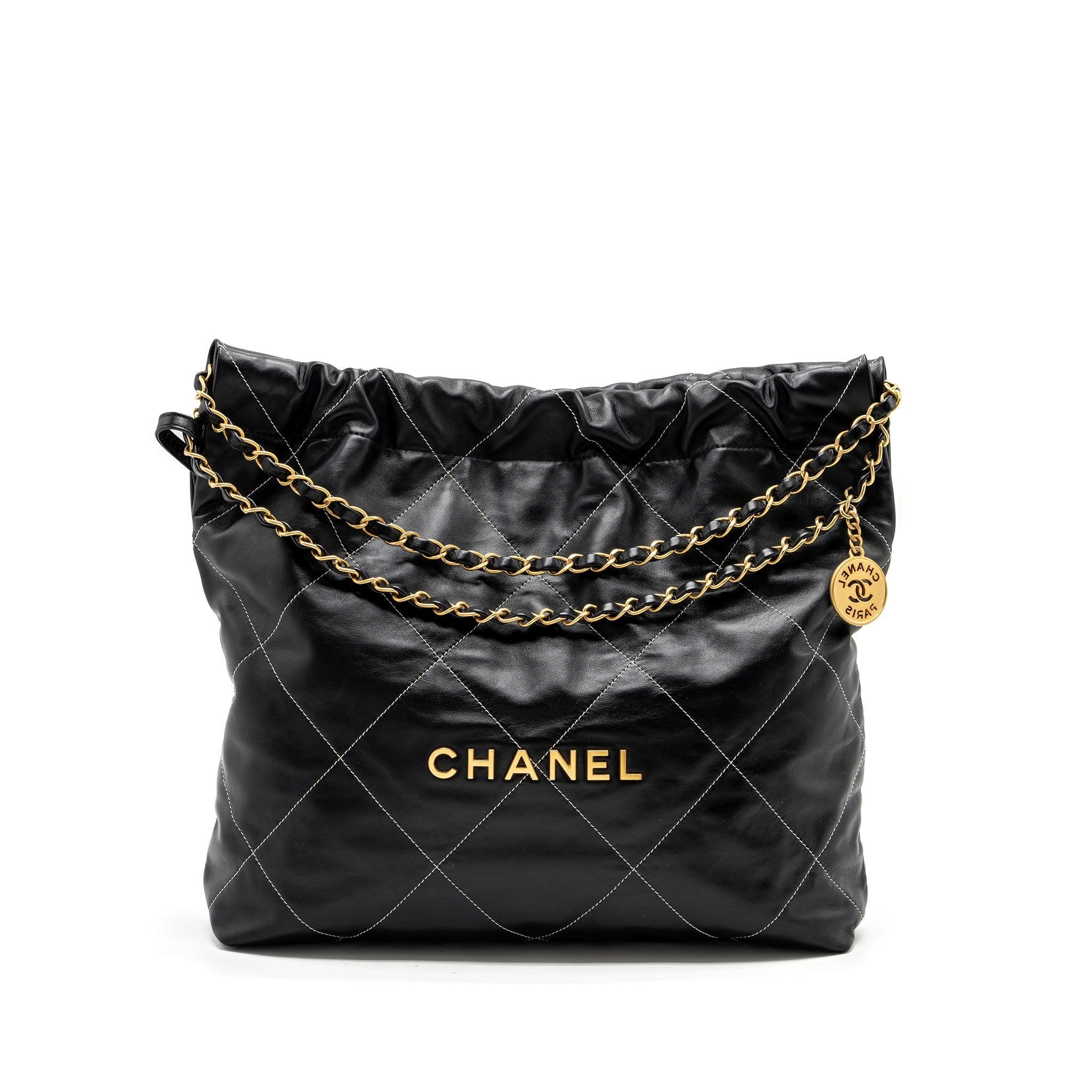 chanel-medium-22-bag-shiny-calfskin-black-with-white-stitching-gold-letter-ghw