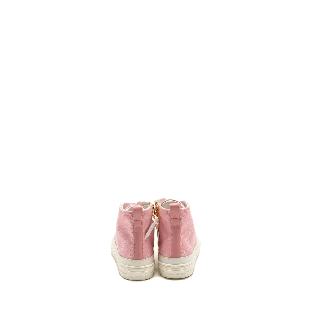louis-vuitton-size-36-5-stellar-high-top-sneaker-monogram-denim-pink-ghw-copy