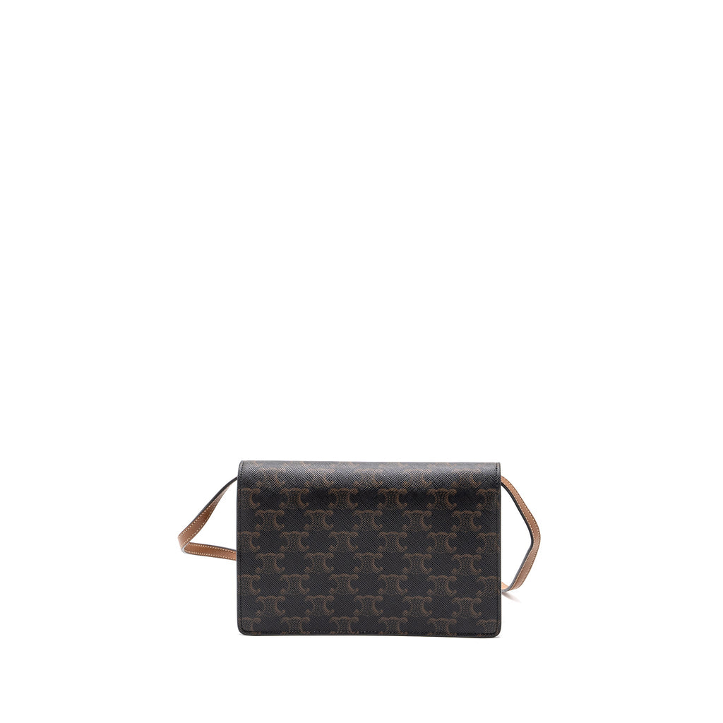 celine-wallet-on-strap-triomphe-canvas-smooth-lambskin-tan-with-ghw