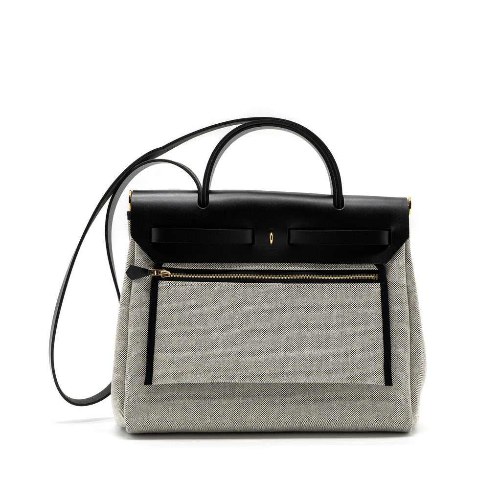 hermes-herbag-31-zip-bag-toile-h-plume-canvas-hunter-leather-black-ecru-ghw-stamp-u