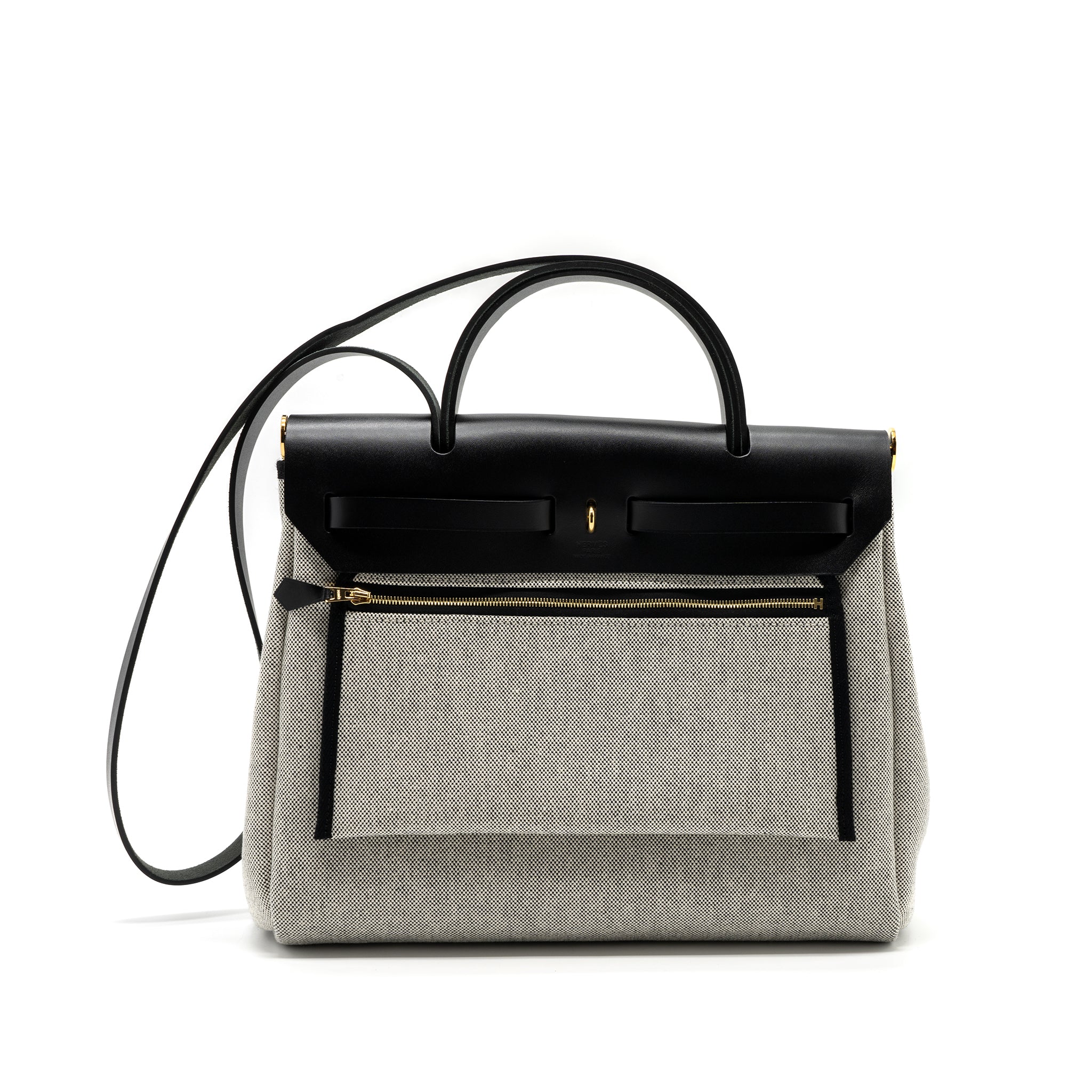 hermes-herbag-31-zip-bag-toile-h-plume-canvas-hunter-leather-black-ecru-ghw-stamp-u