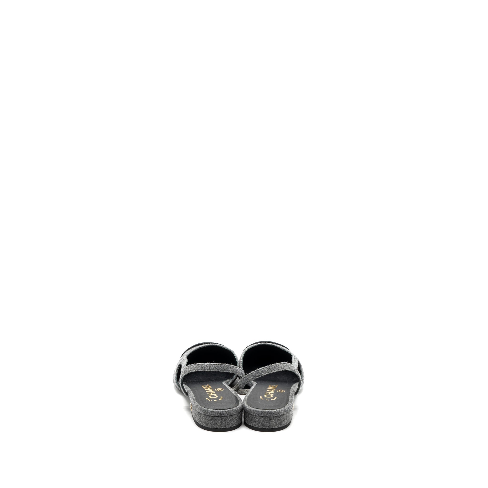 chanel-size-37-sling-back-flat-shoes-felt-velvet-grey-black