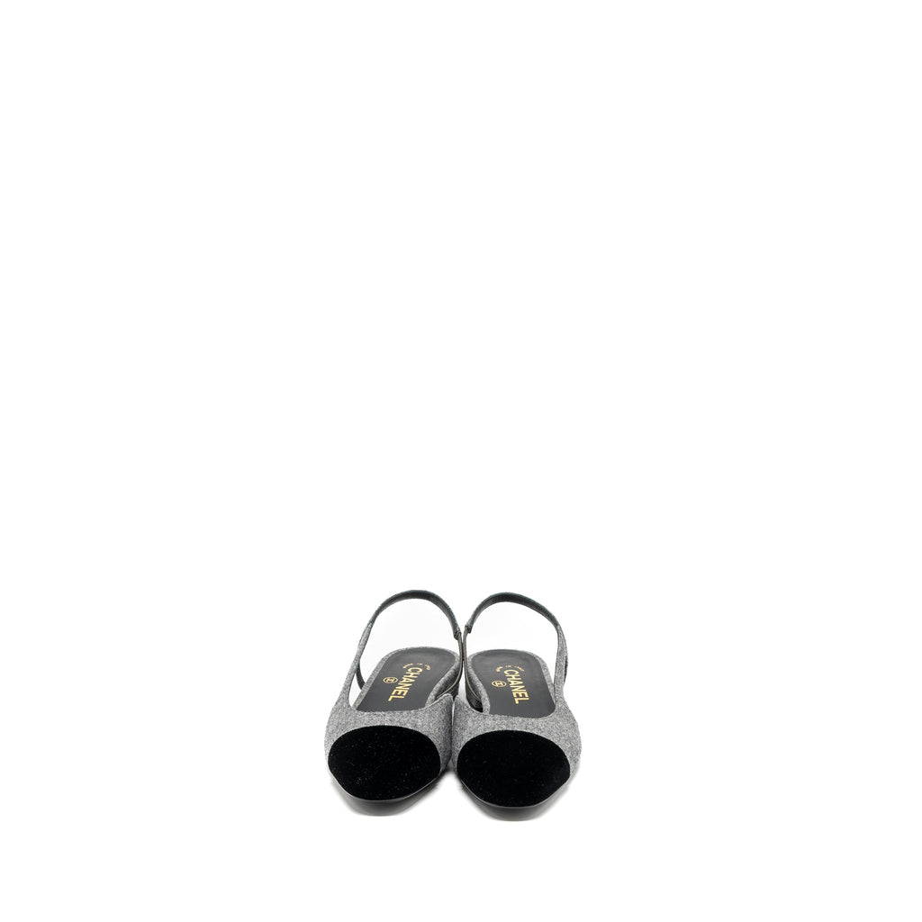 chanel-size-37-sling-back-flat-shoes-felt-velvet-grey-black