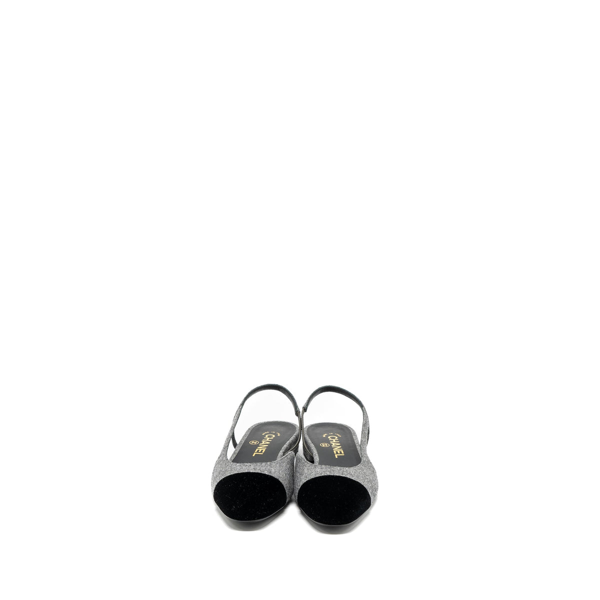 chanel-size-37-sling-back-flat-shoes-felt-velvet-grey-black