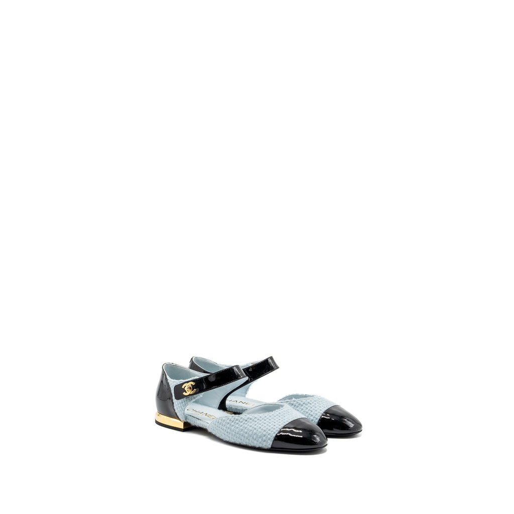 chanel-21k-size-38-ballerinas-flat-shoes-tweed-patent-calfskin-light-blue-black-ghw