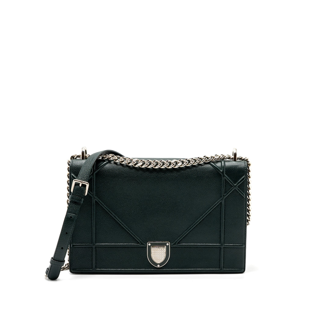 dior-large-diorama-bag-grained-calfskin-dark-green-shw