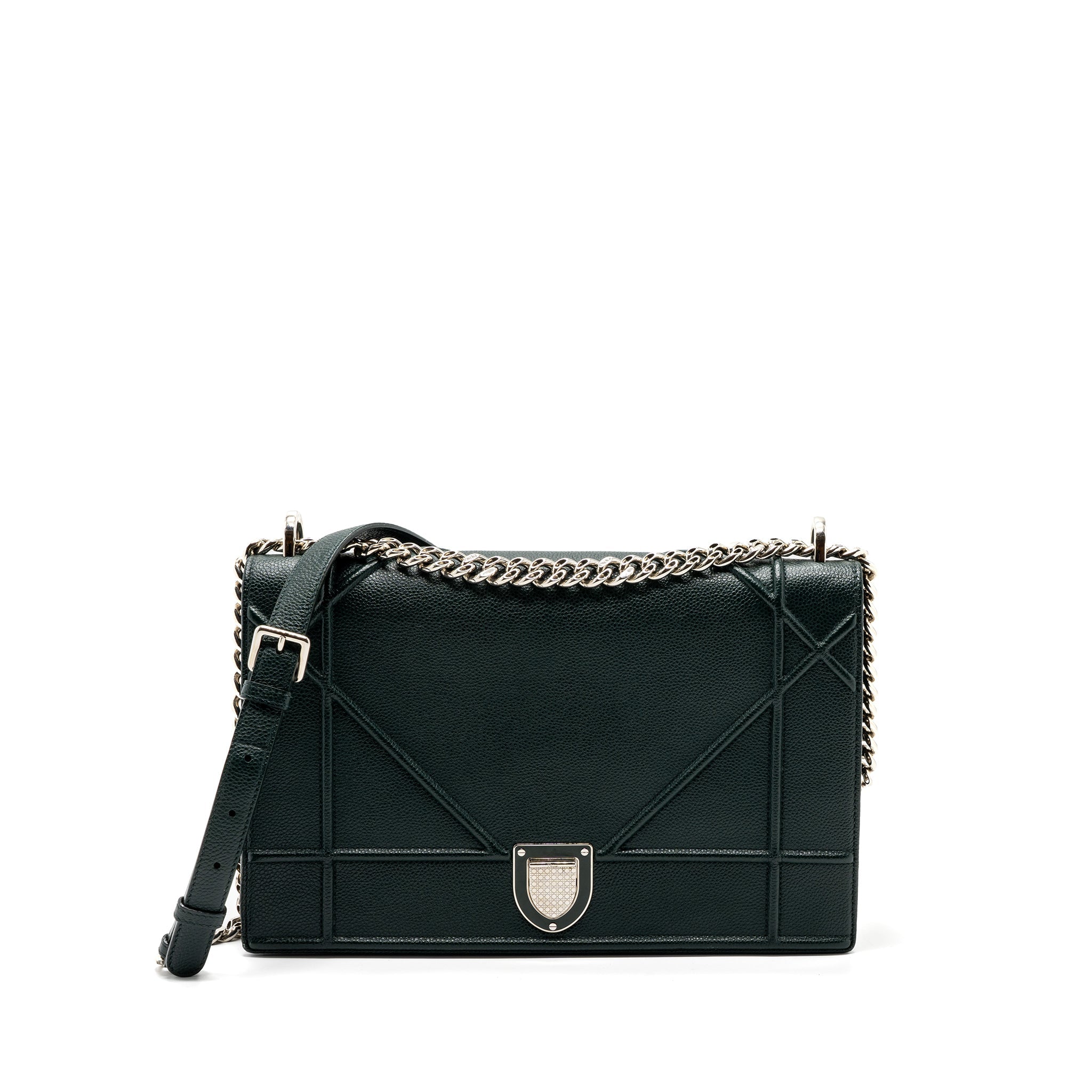dior-large-diorama-bag-grained-calfskin-dark-green-shw