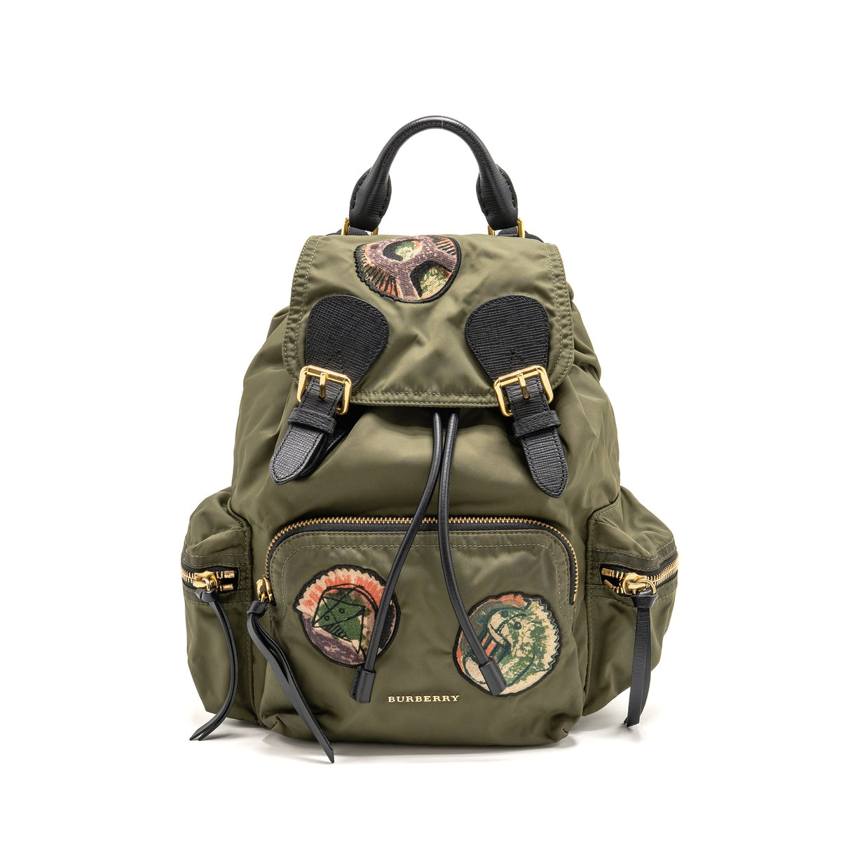 burberry-patches-rucksack-medium-backpack-nylon-dark-green-ghw-copy