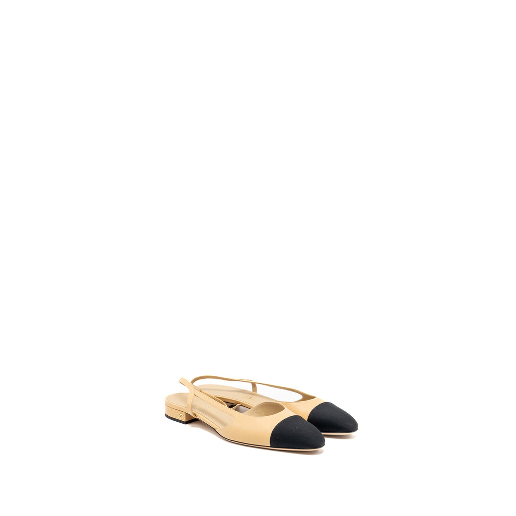 chanel-size-41-5-slingback-flats-calfskin-beige-black