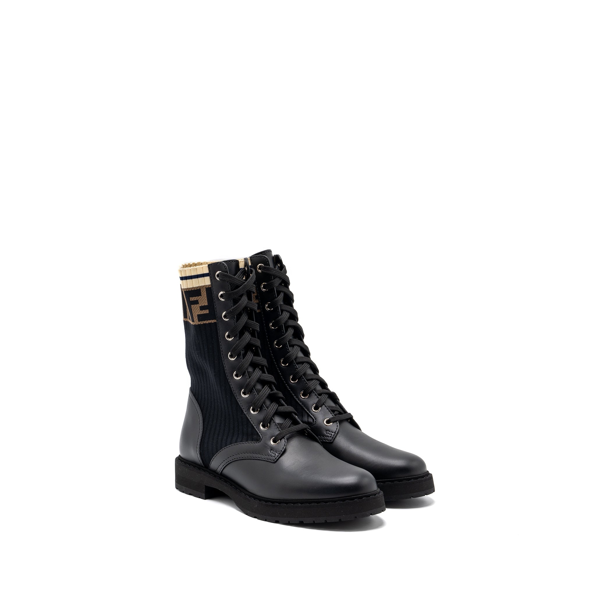 fendi-size-39-biker-boots-leather-cotton-black-multicolour