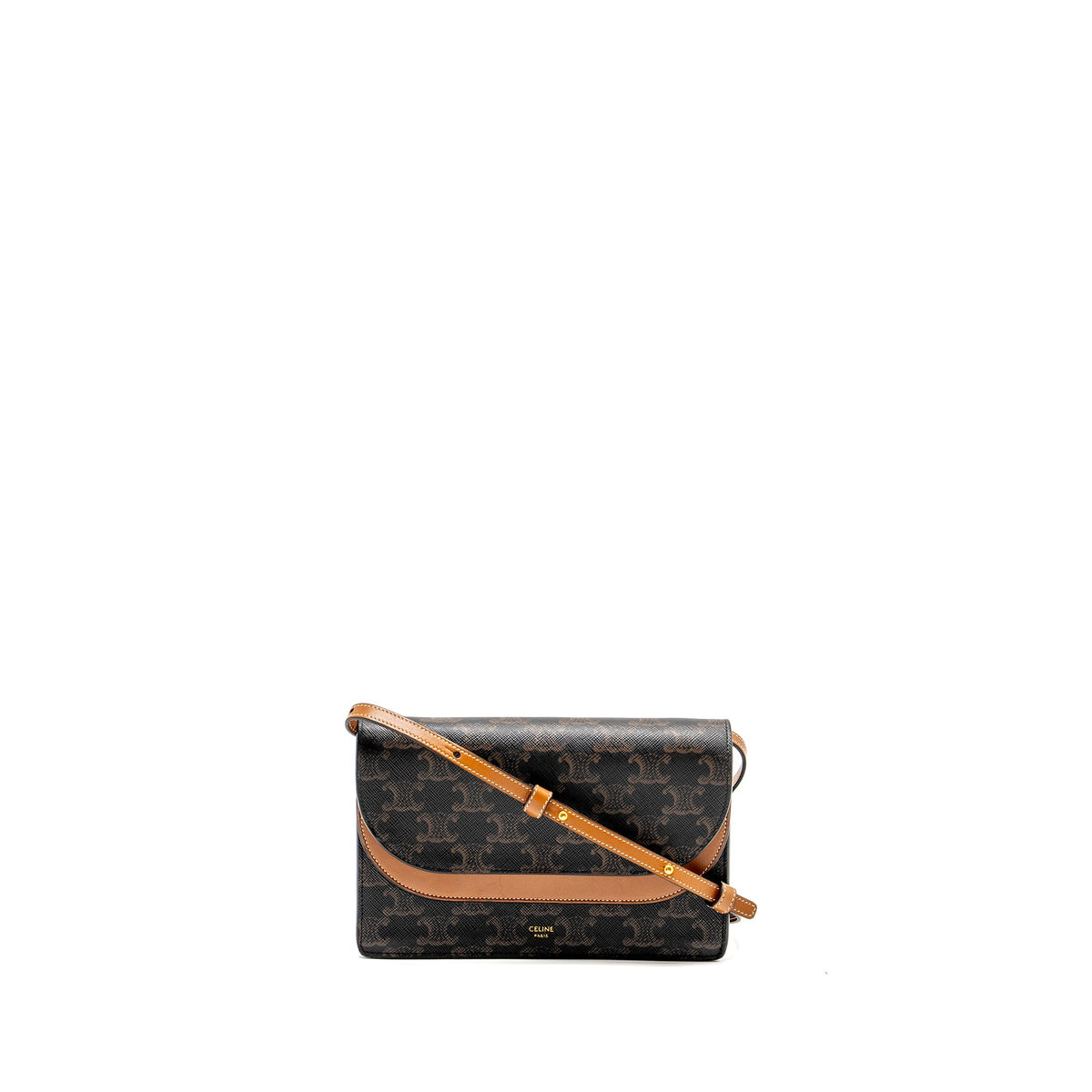celine-wallet-on-strap-triomphe-canvas-smooth-lambskin-tan-ghw-6