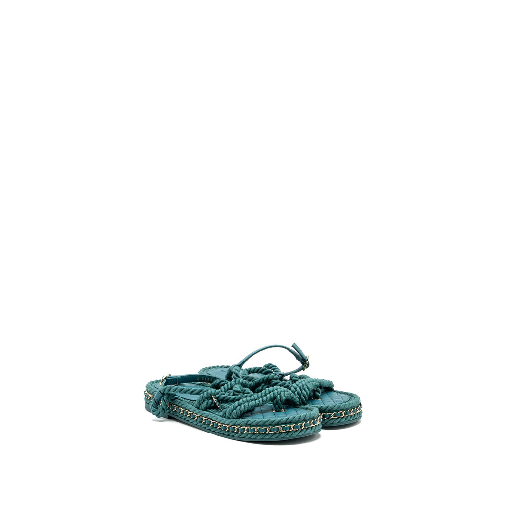 chanel-size-38-21c-sandals-cord-green-lghw