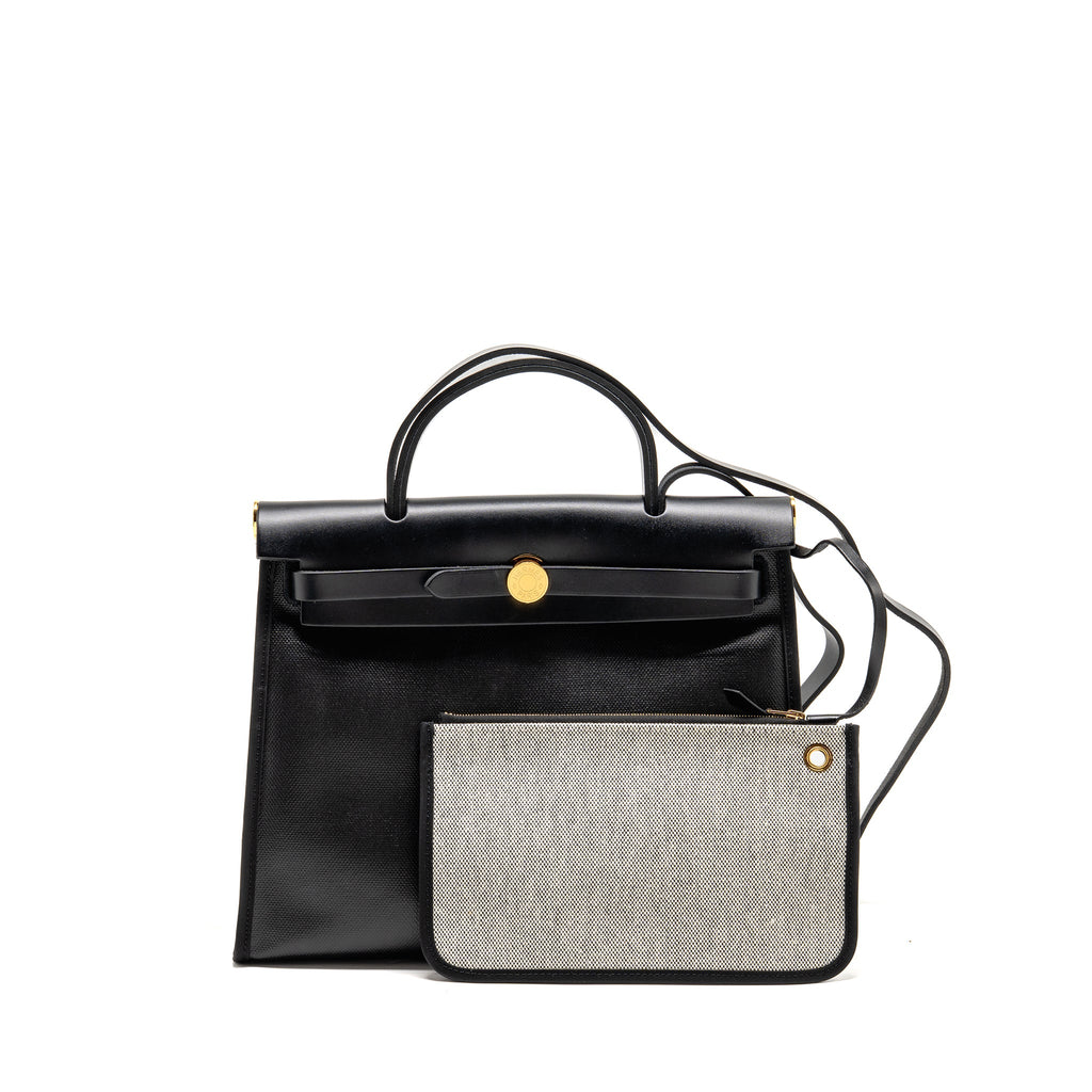 hermes-herbag-31-zip-bag-berline-canvas-hunter-leather-black-ecru-black-ghw-stamp-b