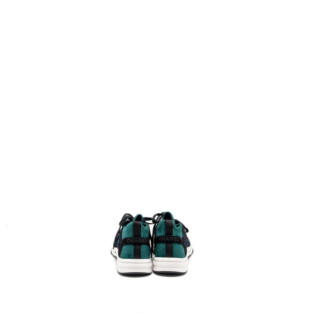 chanel-size-37-cc-logo-sneakers-suede-knit-fabric-green-black