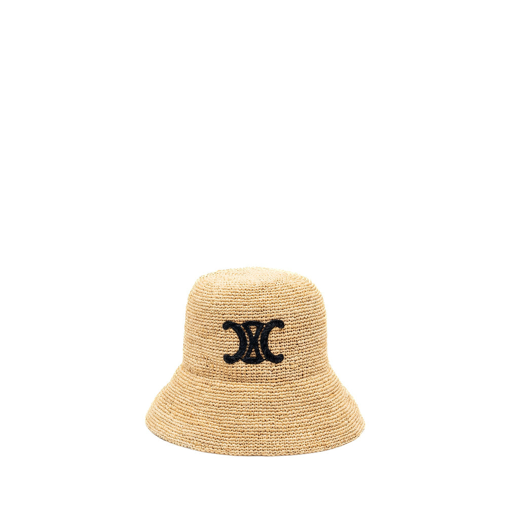 celine-size-s-triomphe-bucket-hat-in-raffia-natural-black