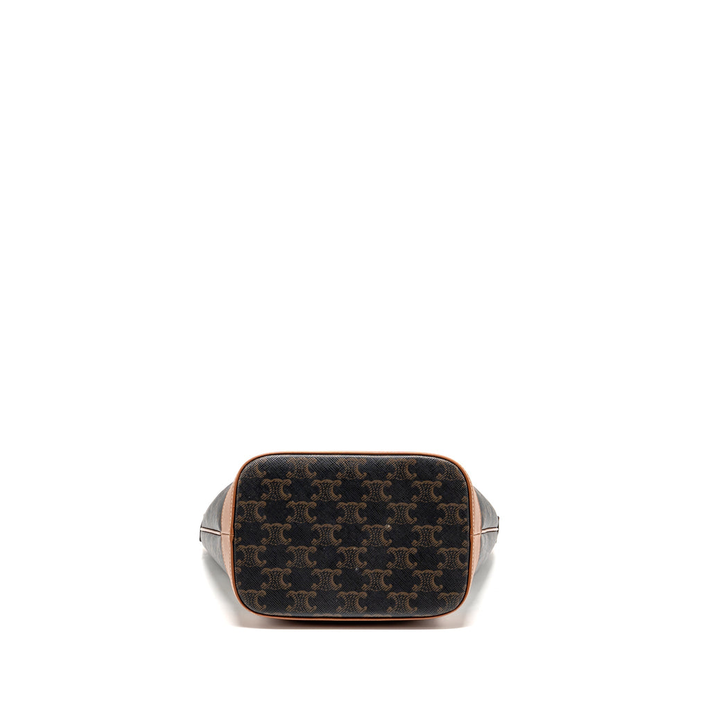celine-small-bucket-bag-triomphe-canvas-calfskin-tan-ghw-1