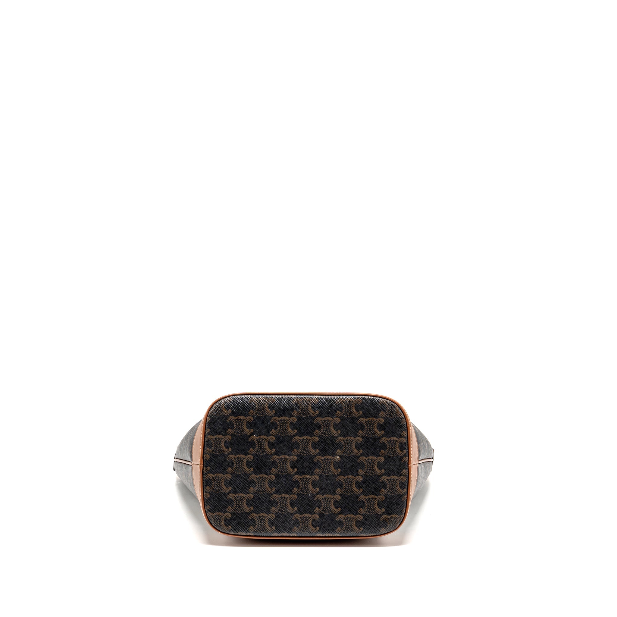 celine-small-bucket-bag-triomphe-canvas-calfskin-tan-ghw-1