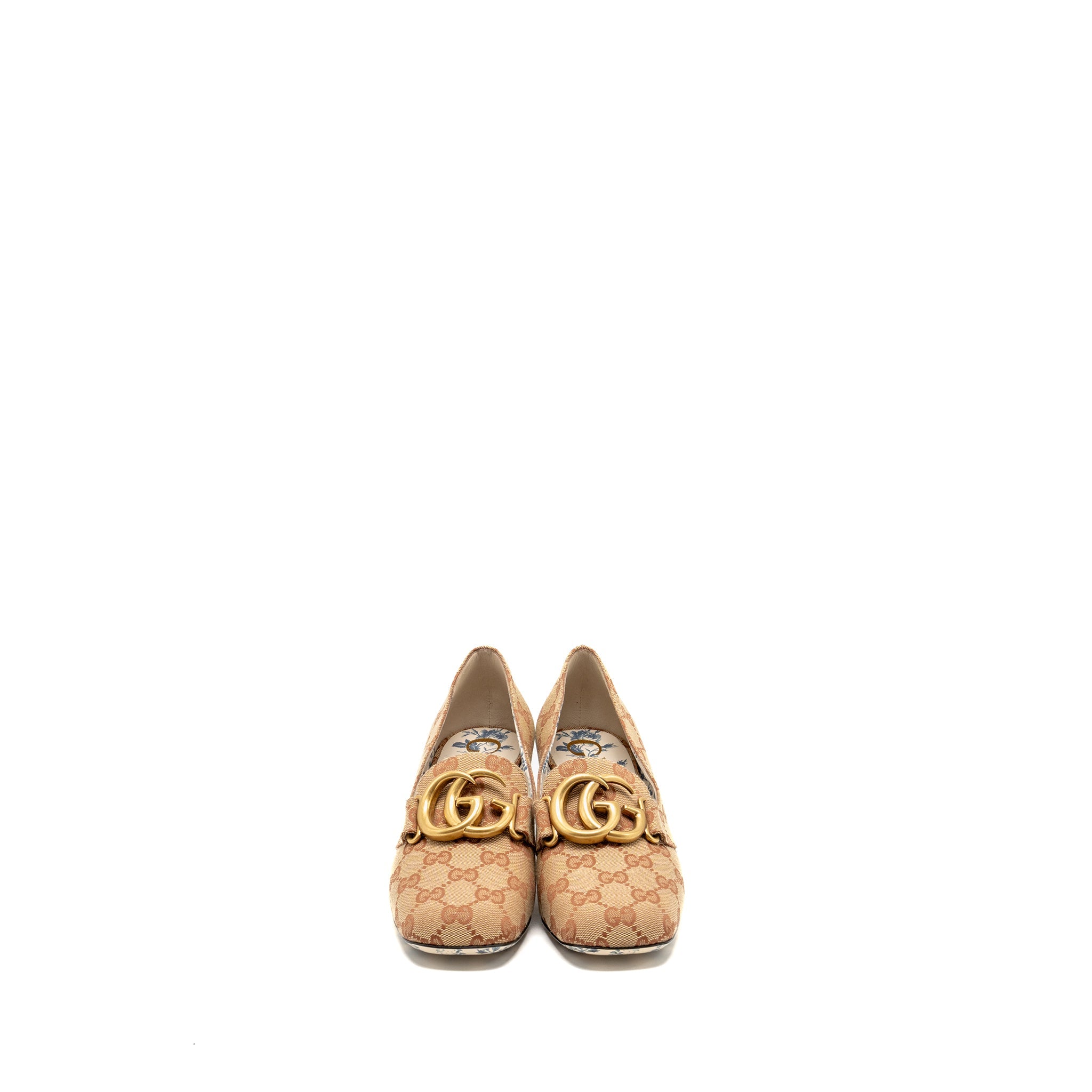 gucci-size-37-victoire-gg-marmont-block-heel-pumps-canvas-beige-ghw
