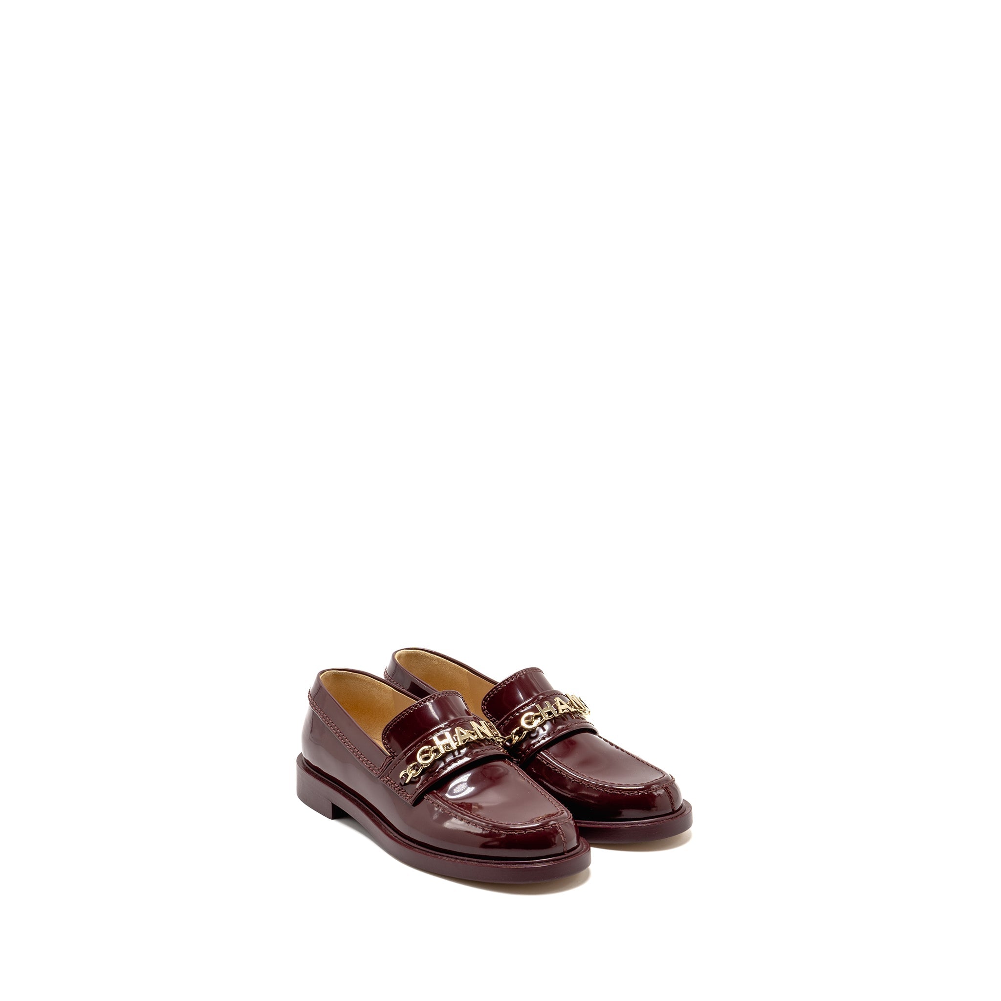 chanel-size-36-letter-loafers-patent-leather-burgundy-lghw