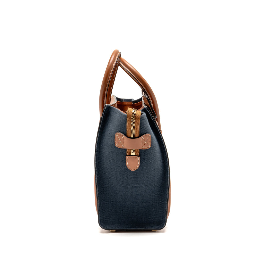 celine-micro-luggage-bag-calfskin-denim-navy-tan-ghw