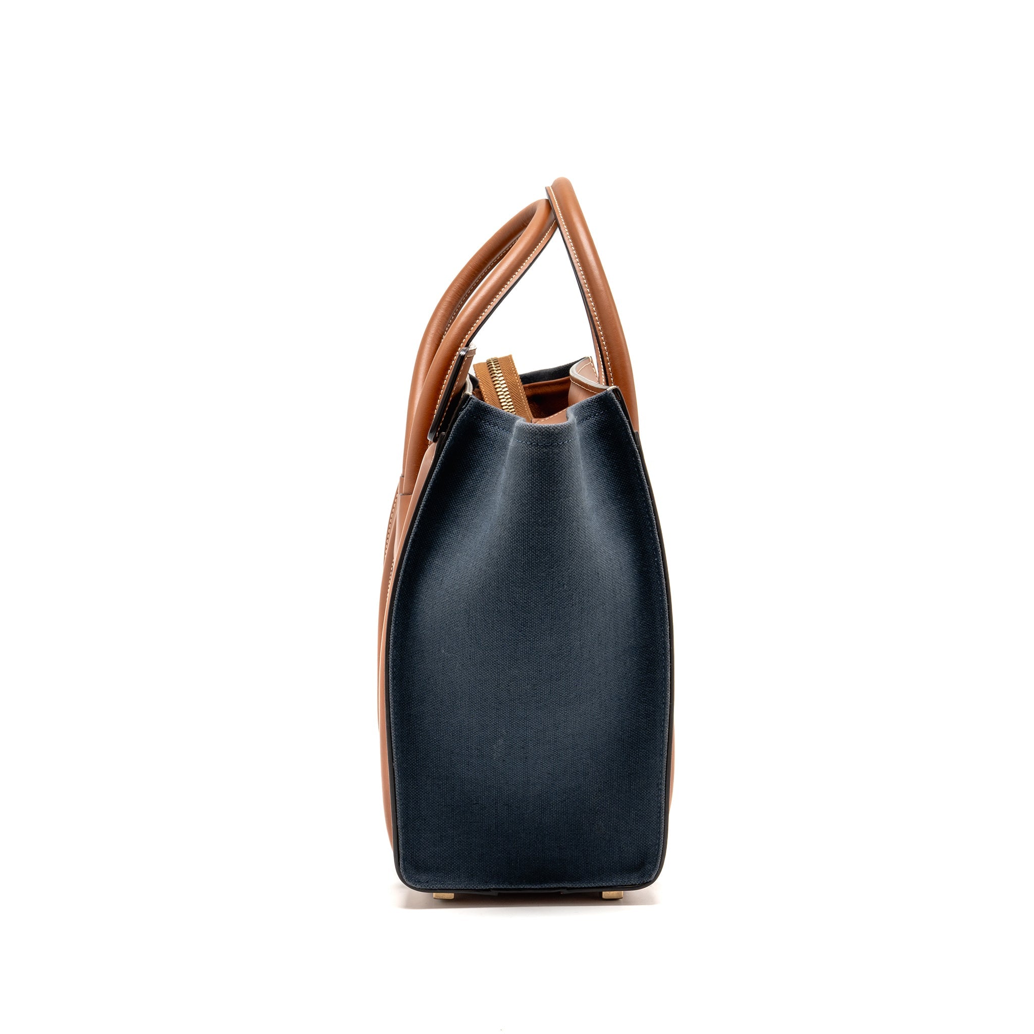 celine-micro-luggage-bag-calfskin-denim-navy-tan-ghw