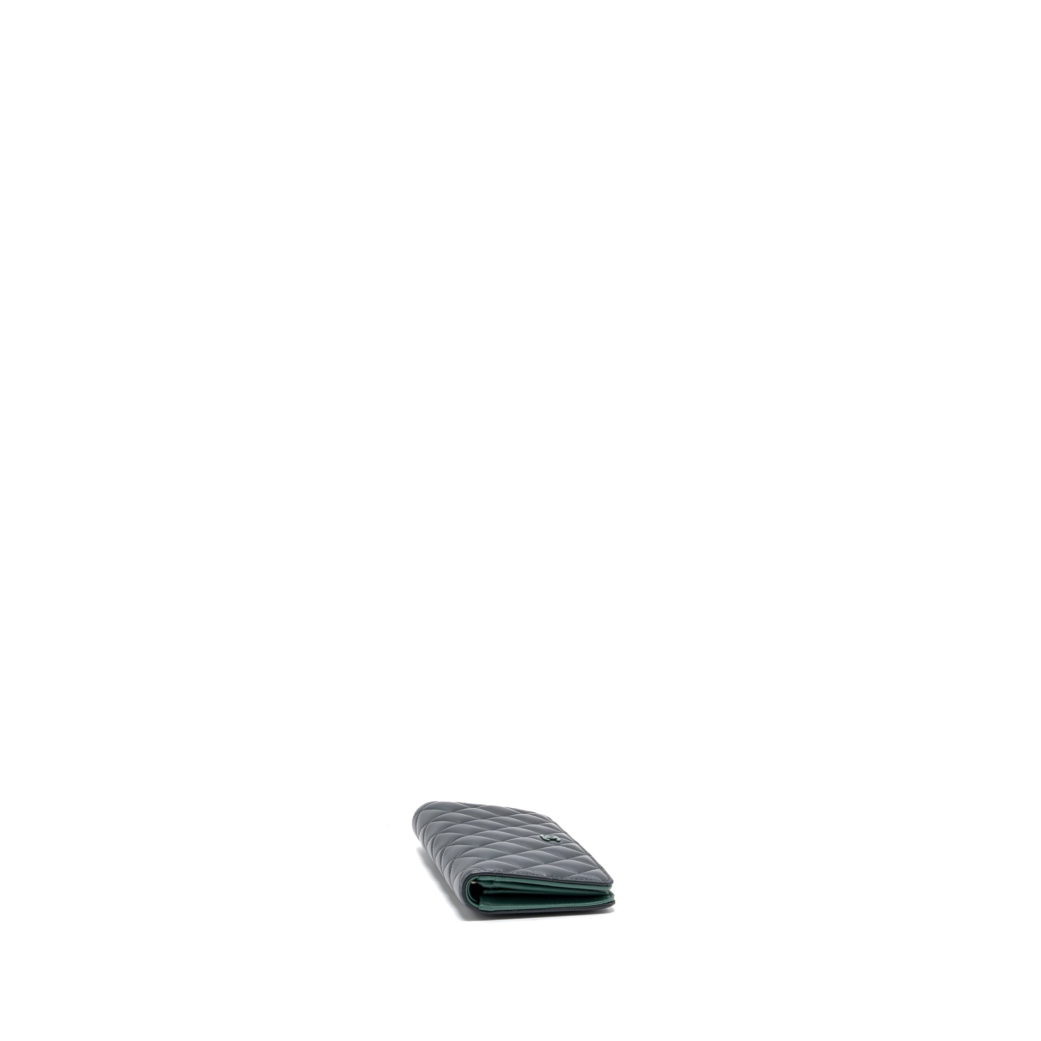 chanel-long-wallet-lambskin-dark-grey-green-in-green-hardware