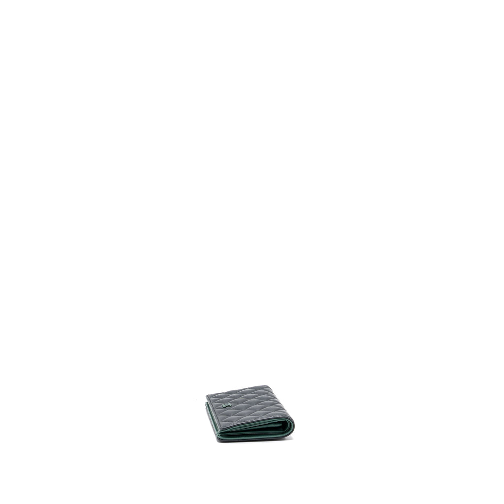 chanel-long-wallet-lambskin-dark-grey-green-in-green-hardware