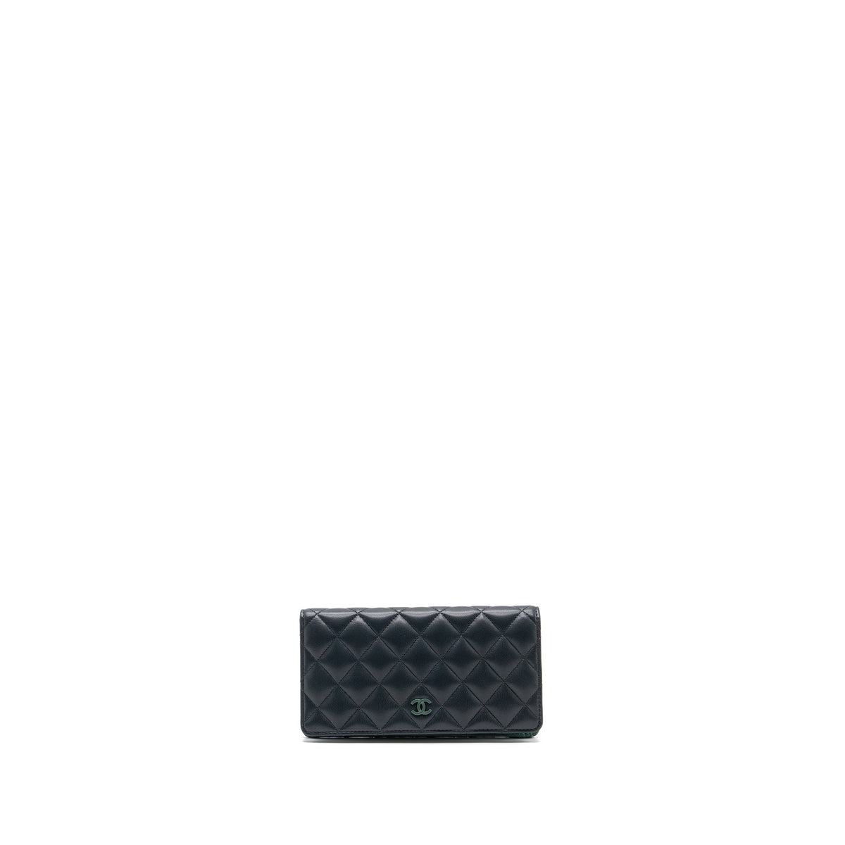 chanel-long-wallet-lambskin-dark-grey-green-in-green-hardware