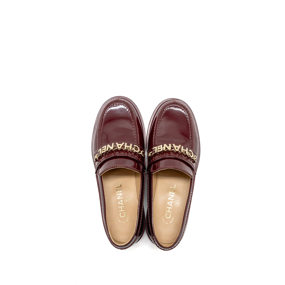 chanel-size-36-letter-loafers-patent-leather-burgundy-lghw