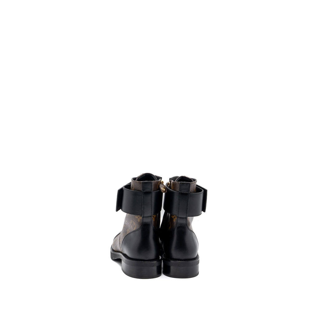 louis-vuitton-size-37-wonderland-flat-ranger-ankle-boots-monogram-canvas-leather-ghw