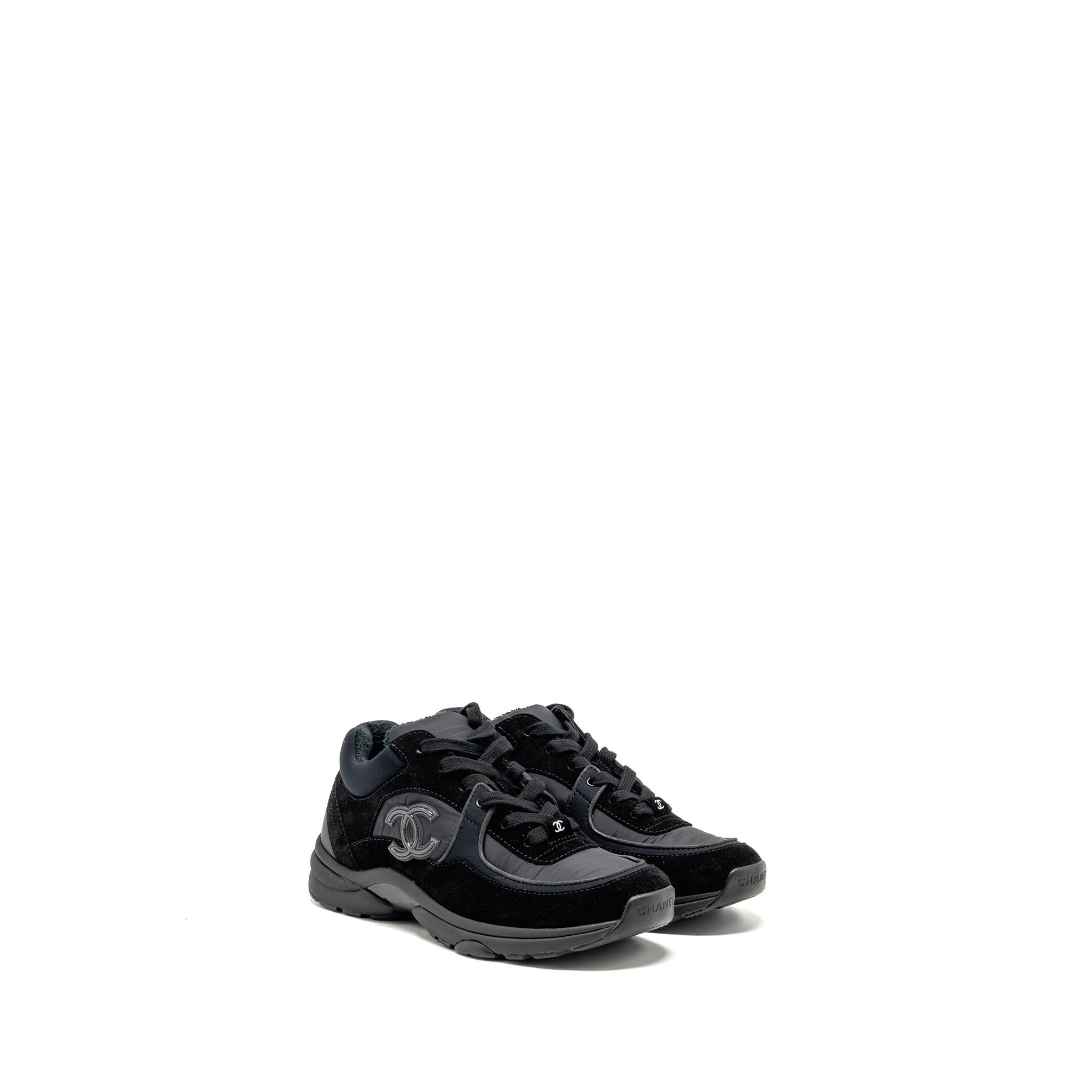 chanel-size-37-cc-sneakers-suede-fabric-black