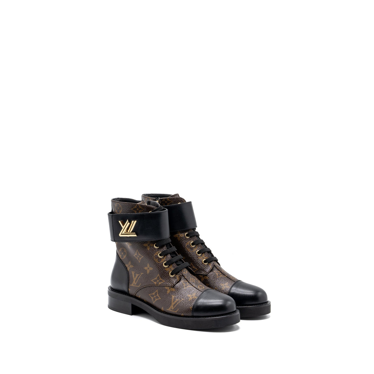 louis-vuitton-size-37-wonderland-flat-ranger-ankle-boots-monogram-canvas-leather-ghw
