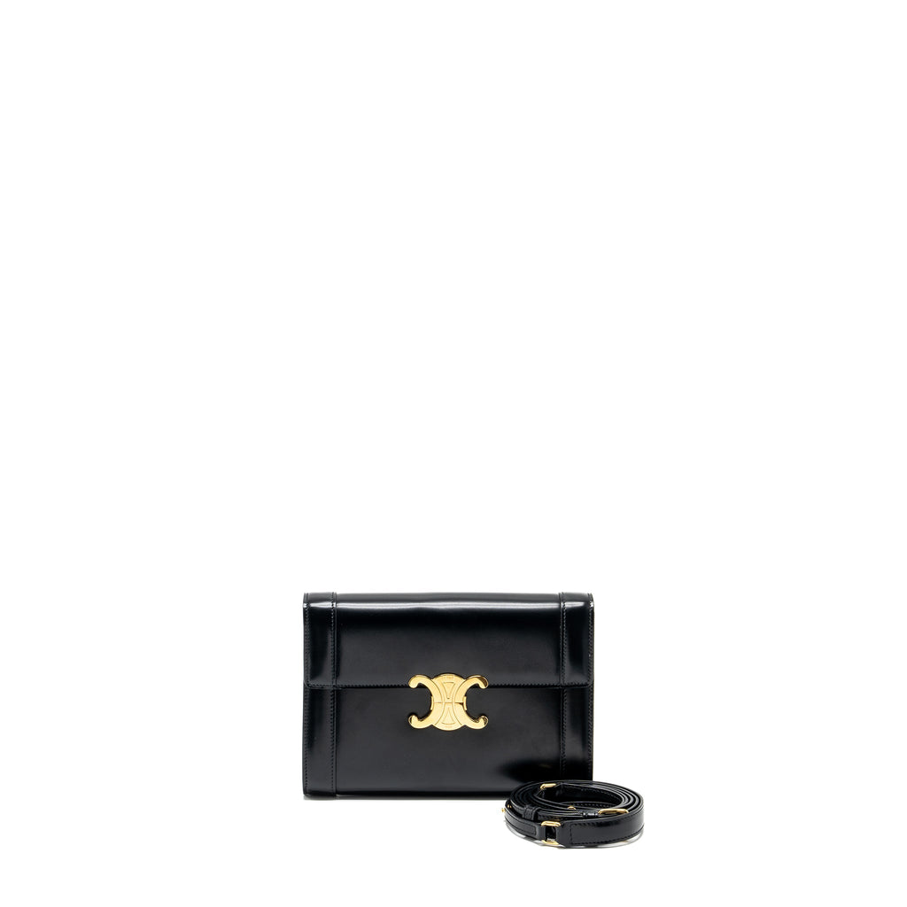 celine-triomphe-flap-wallet-with-strap-calfskin-black-ghw