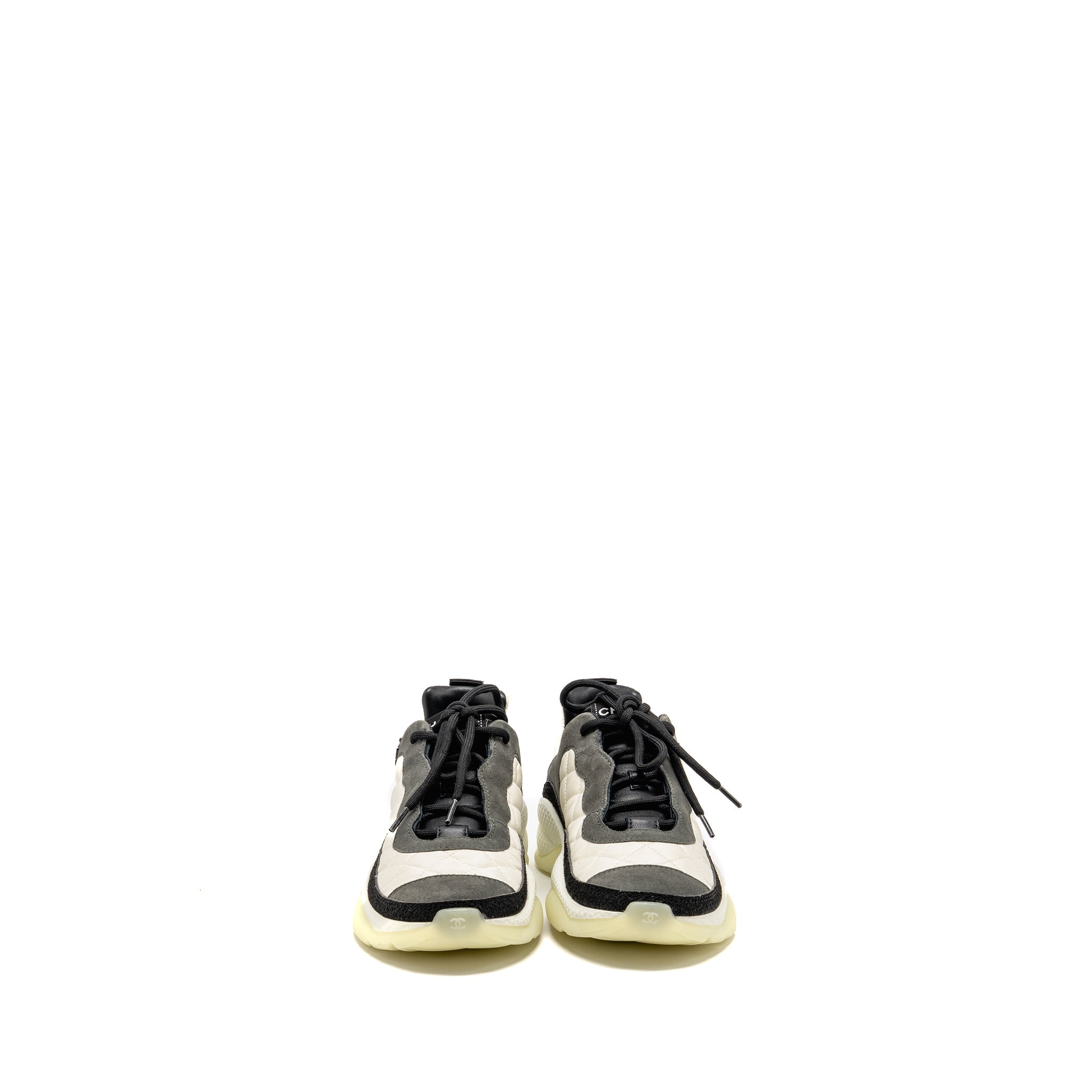 chanel-size-37-cc-and-letter-logo-sneakers-suede-fabric-black-white