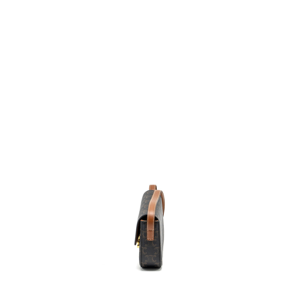 celine-triomphe-shouder-bag-triomphe-canvas-calfskin-tan-ghw