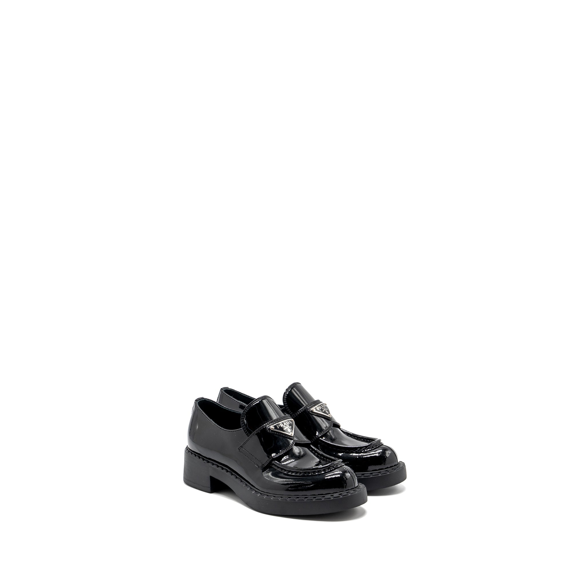 prada-size-34-5-loafers-patent-black-shw