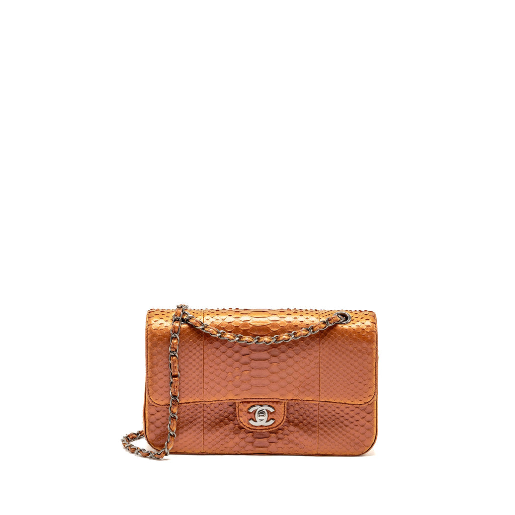 chanel-classic-double-flap-bag-python-leather-orange-shw-copy
