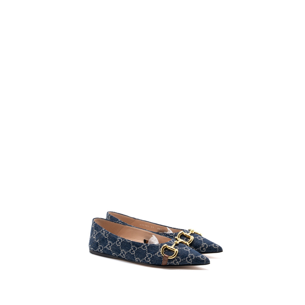 gucci-size-37-gg-horsebit-ballerina-shoes-gg-supreme-denim-ghw
