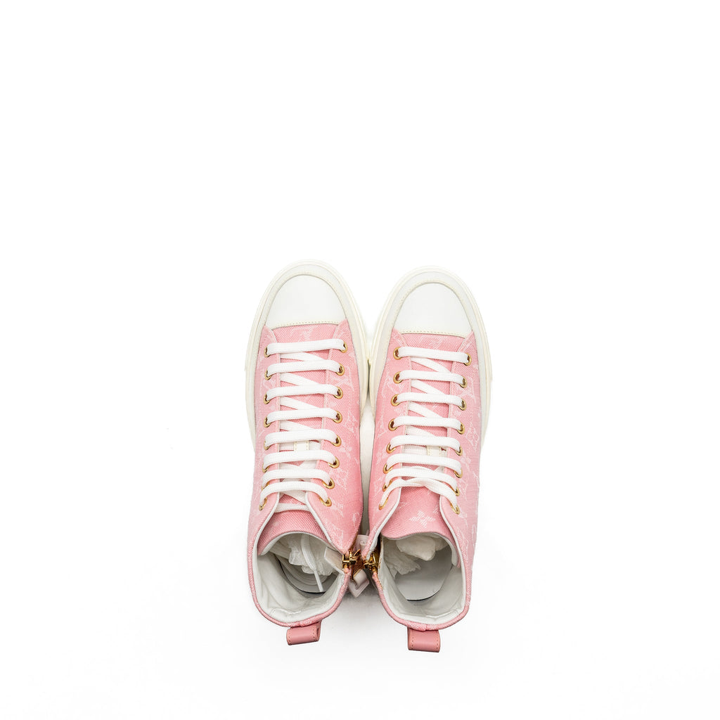 louis-vuitton-size-36-5-stellar-high-top-sneaker-monogram-denim-pink-ghw-copy