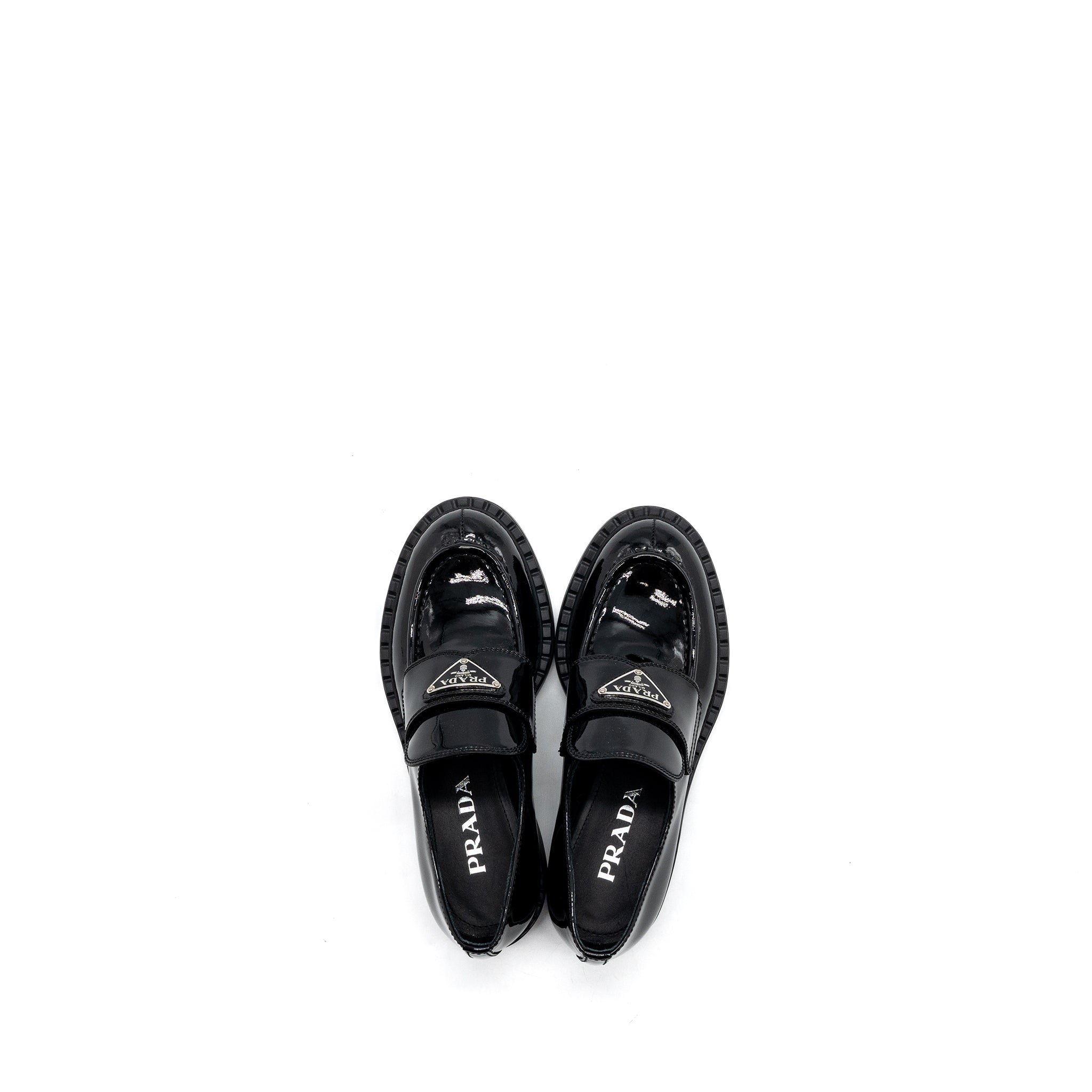 prada-size-34-5-loafers-patent-black-shw