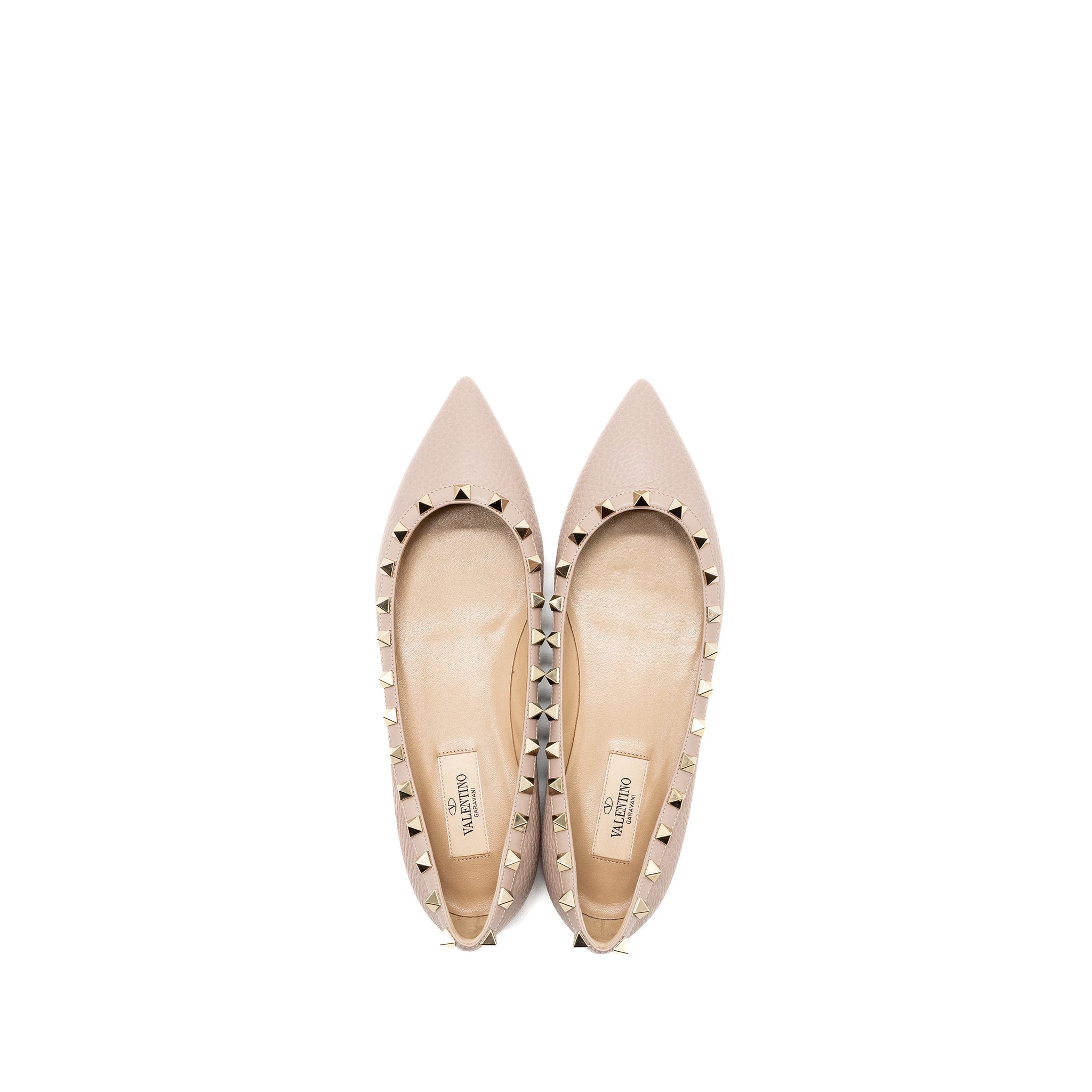 valentino-size-37-5-rockstud-flats-calfskin-nude-ghw